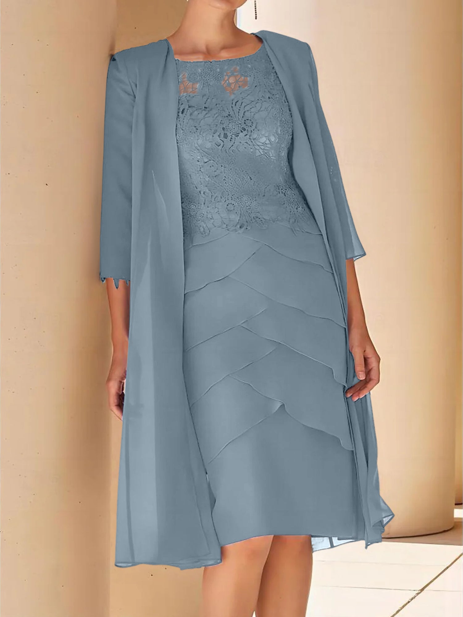 Short Sleeve Knee-Length Lace Sheath Dress for the Mother of the Bride-BMbridal
