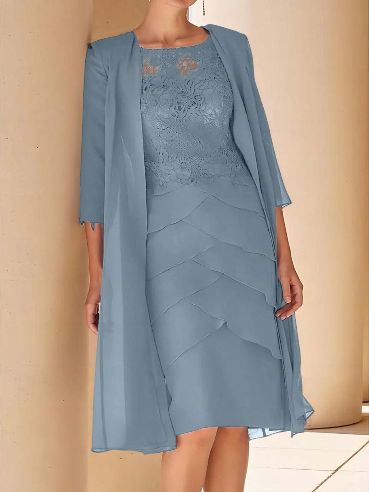 Short Sleeve Knee-Length Lace Sheath Dress for the Mother of the Bride-BMbridal