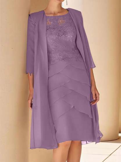 Short Sleeve Knee-Length Lace Sheath Dress for the Mother of the Bride-BMbridal