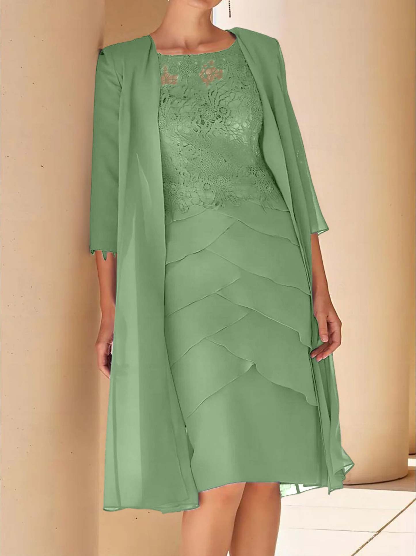 Short Sleeve Knee-Length Lace Sheath Dress for the Mother of the Bride-BMbridal