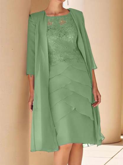 Short Sleeve Knee-Length Lace Sheath Dress for the Mother of the Bride-BMbridal