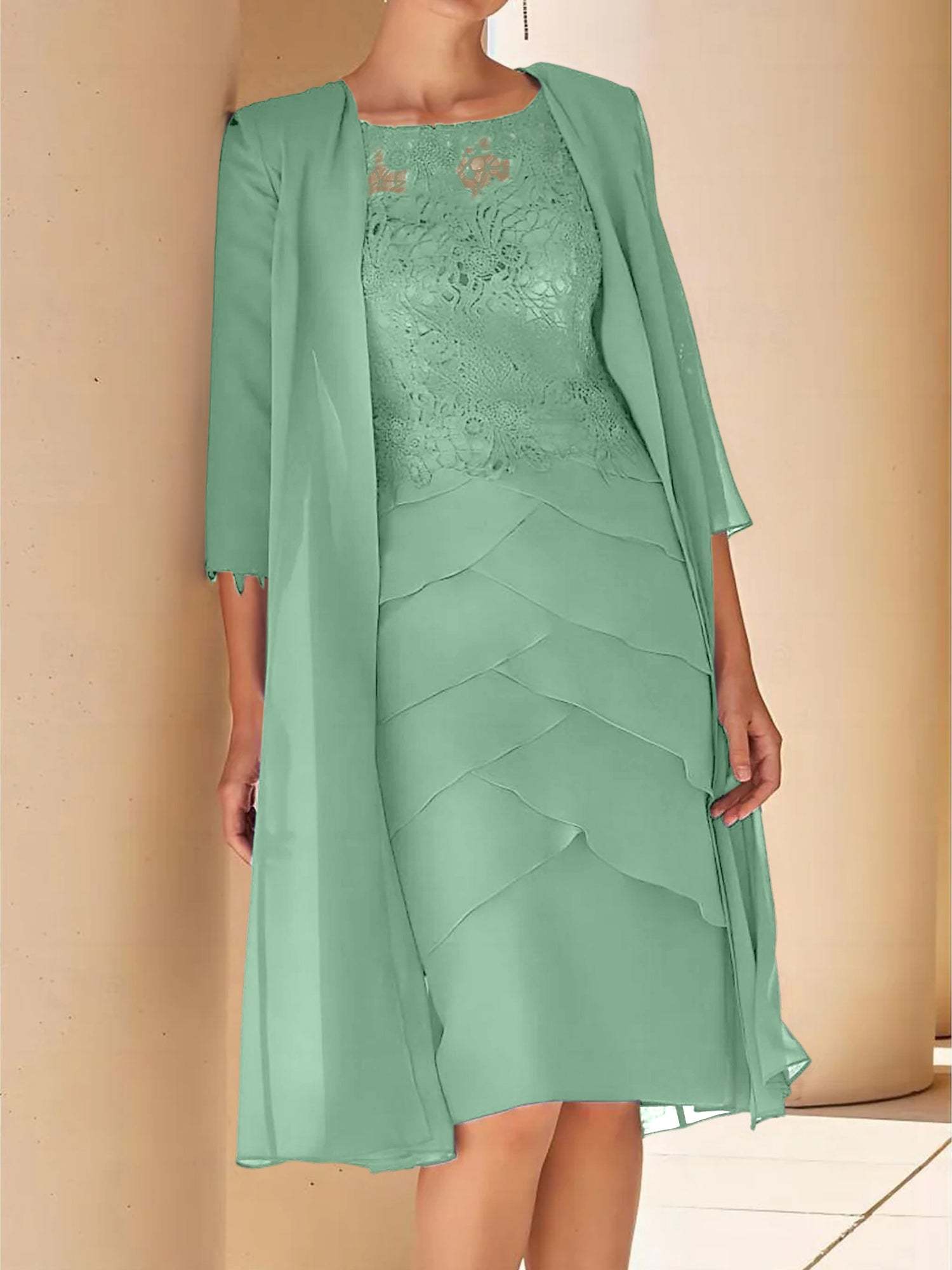 Short Sleeve Knee-Length Lace Sheath Dress for the Mother of the Bride-BMbridal