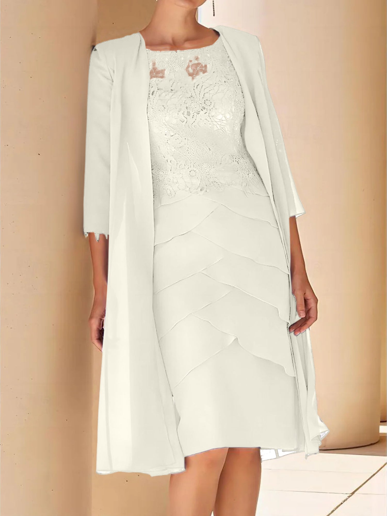 Short Sleeve Knee-Length Lace Sheath Dress for the Mother of the Bride-BMbridal