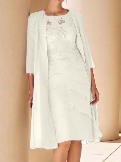 Short Sleeve Knee-Length Lace Sheath Dress for the Mother of the Bride-BMbridal