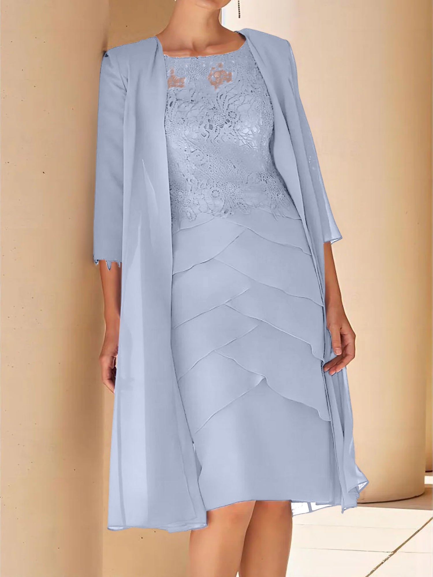 Short Sleeve Knee-Length Lace Sheath Dress for the Mother of the Bride-BMbridal