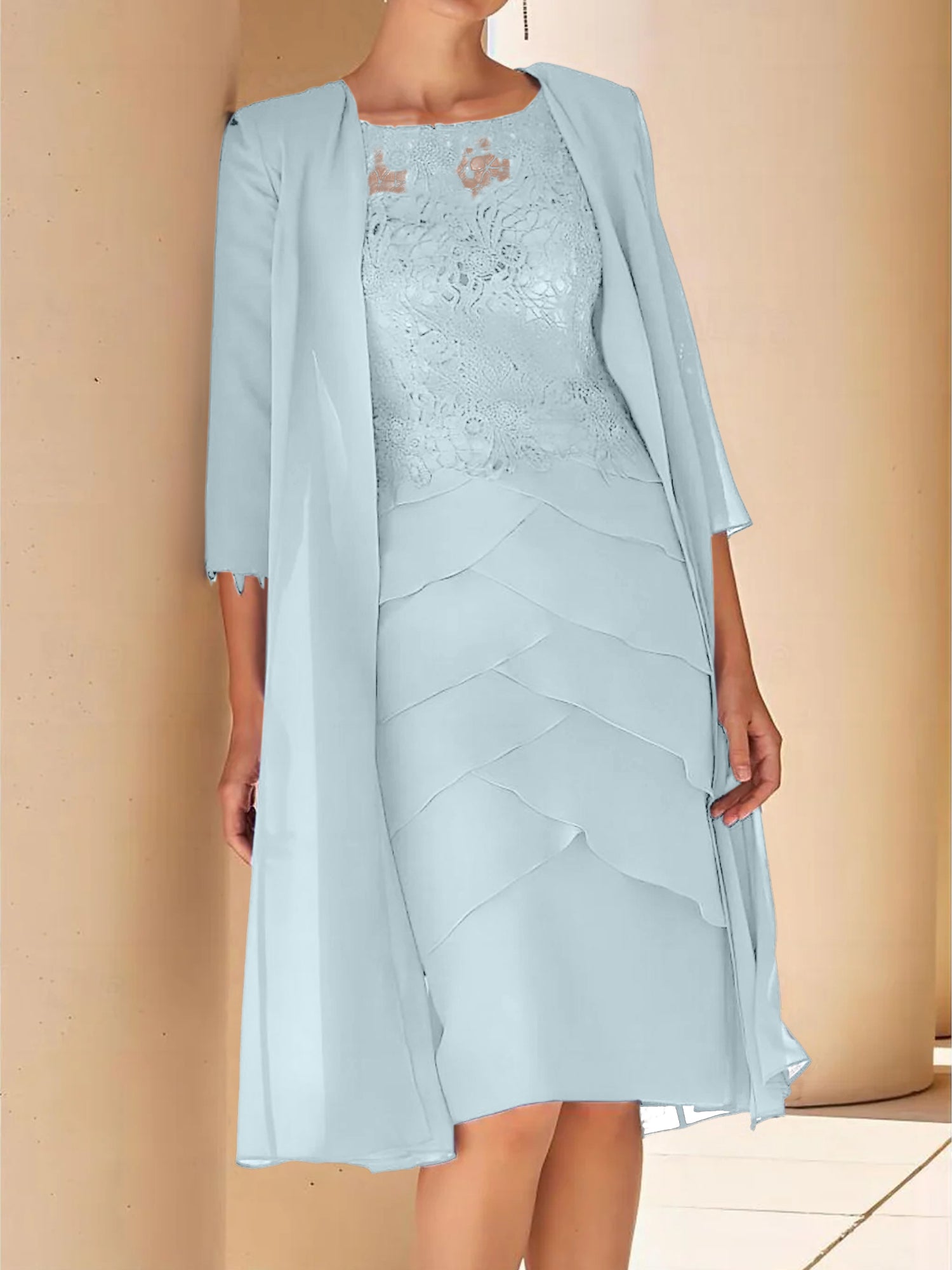 Short Sleeve Knee-Length Lace Sheath Dress for the Mother of the Bride-BMbridal