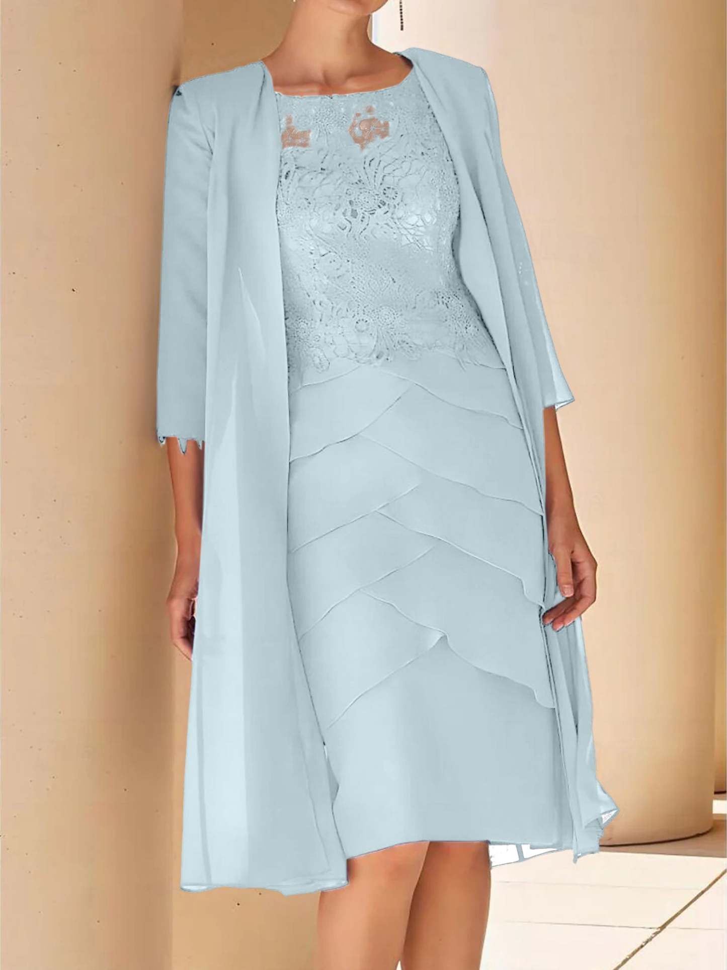 Short Sleeve Knee-Length Lace Sheath Dress for the Mother of the Bride-BMbridal