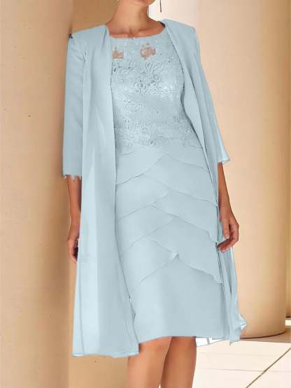 Short Sleeve Knee-Length Lace Sheath Dress for the Mother of the Bride-BMbridal