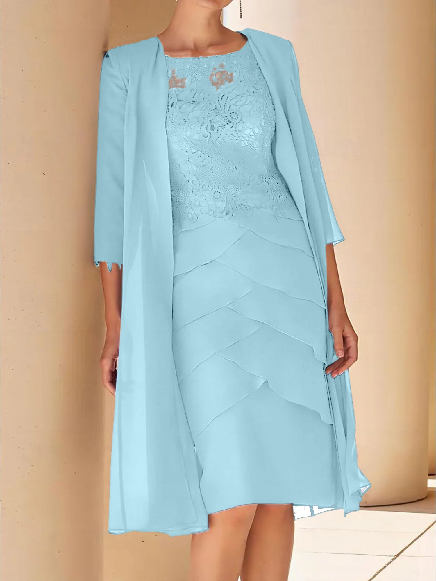 Short Sleeve Knee-Length Lace Sheath Dress for the Mother of the Bride-BMbridal