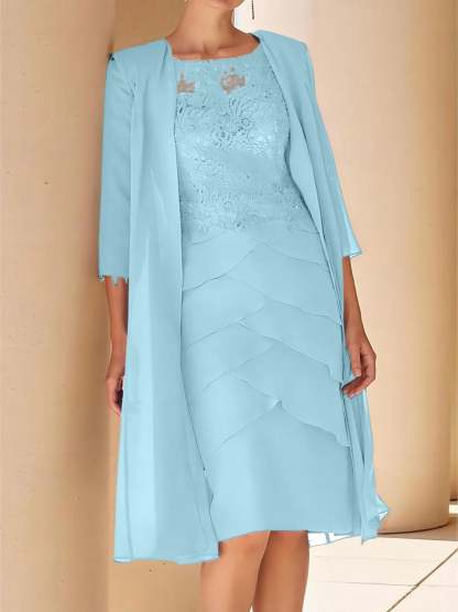 Short Sleeve Knee-Length Lace Sheath Dress for the Mother of the Bride-BMbridal