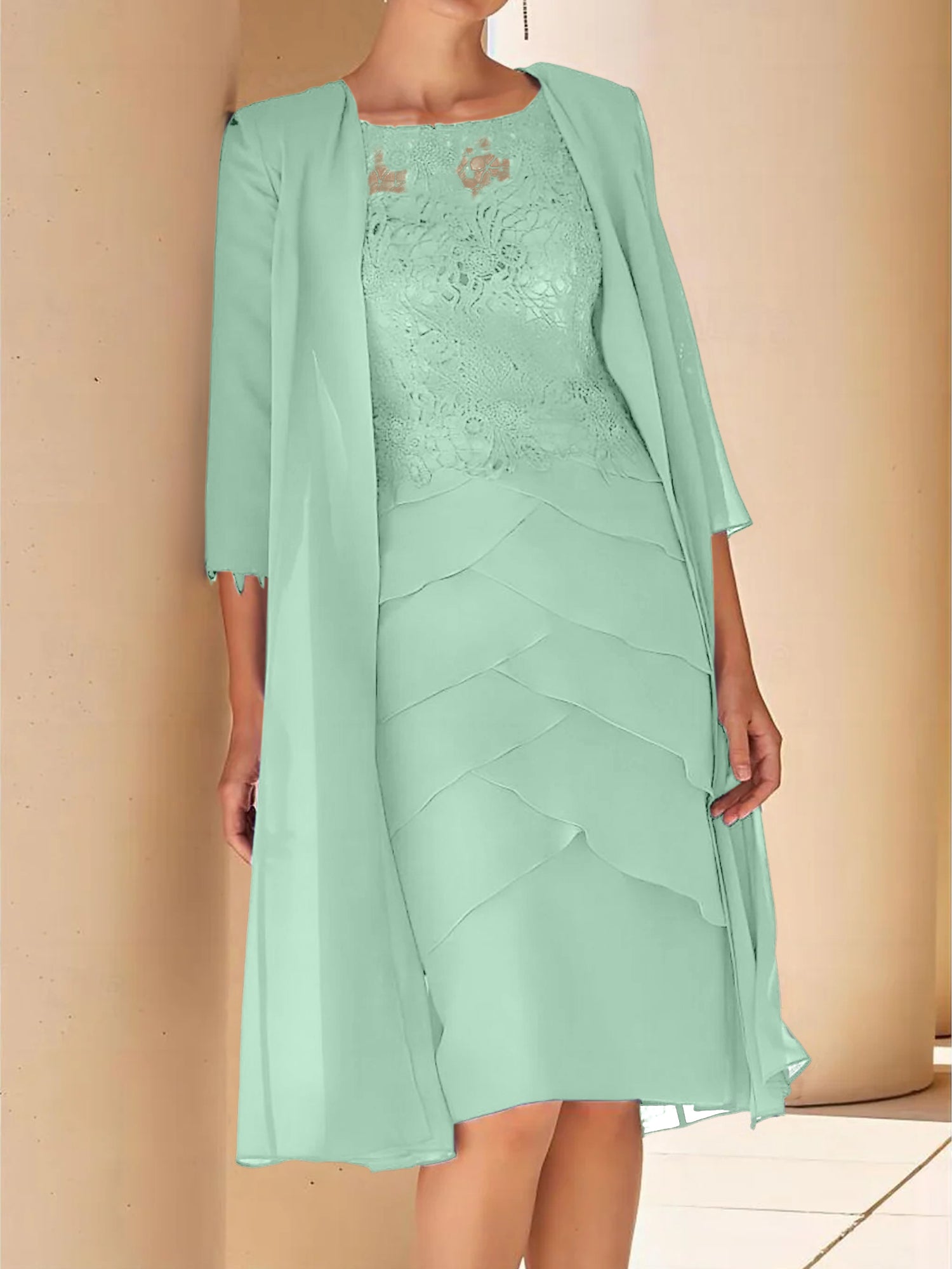 Short Sleeve Knee-Length Lace Sheath Dress for the Mother of the Bride-BMbridal