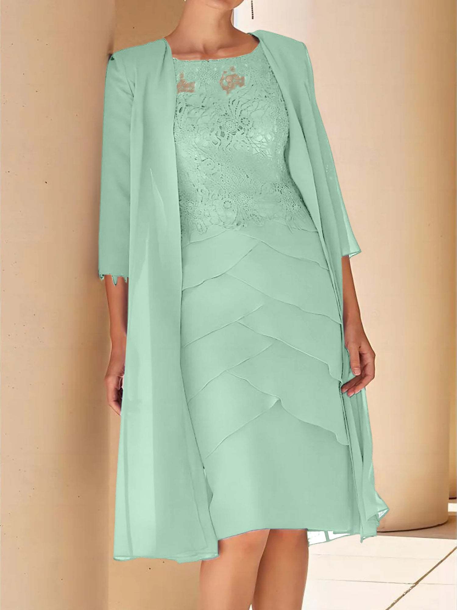 Short Sleeve Knee-Length Lace Sheath Dress for the Mother of the Bride-BMbridal