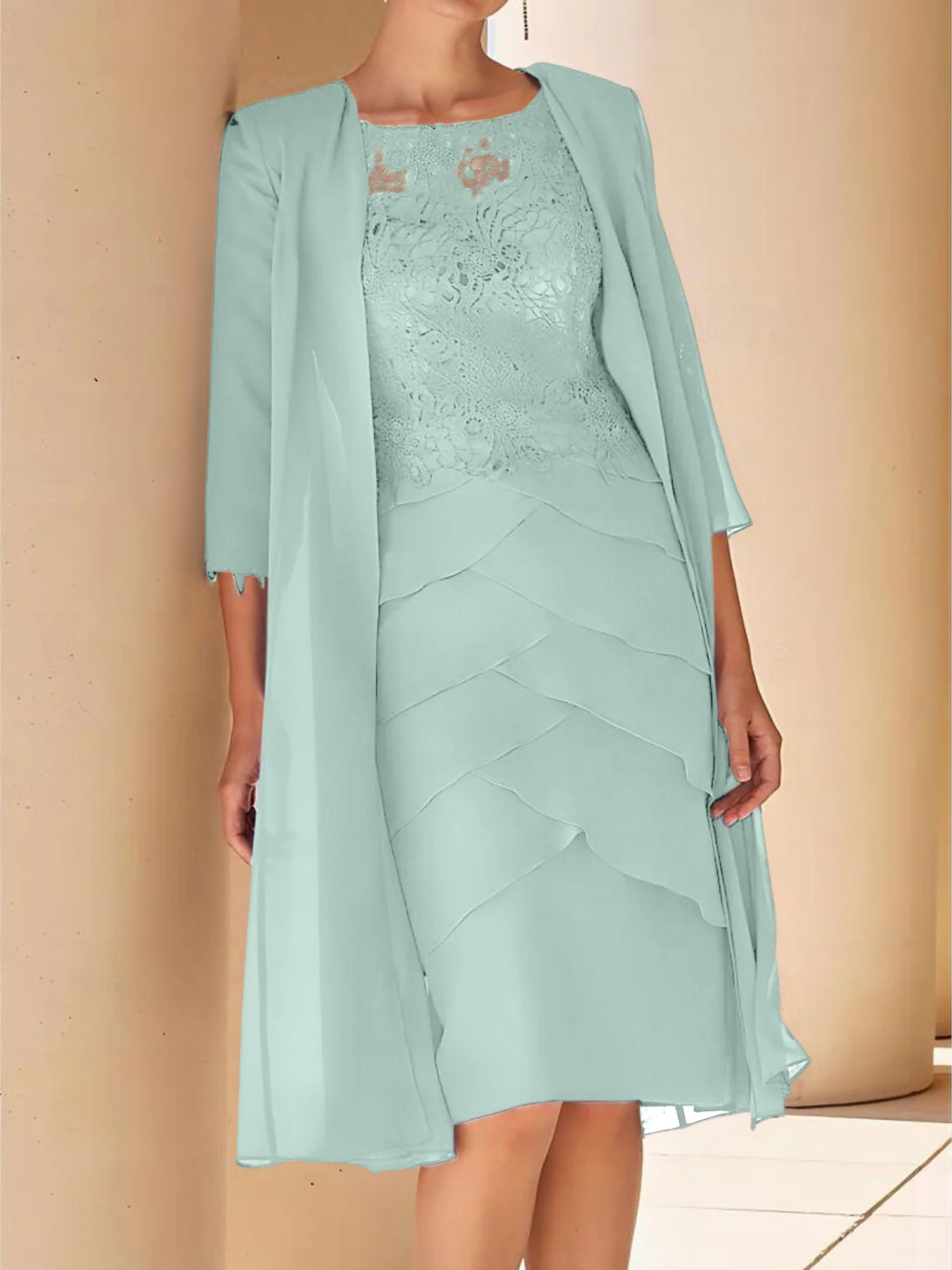 Short Sleeve Knee-Length Lace Sheath Dress for the Mother of the Bride-BMbridal