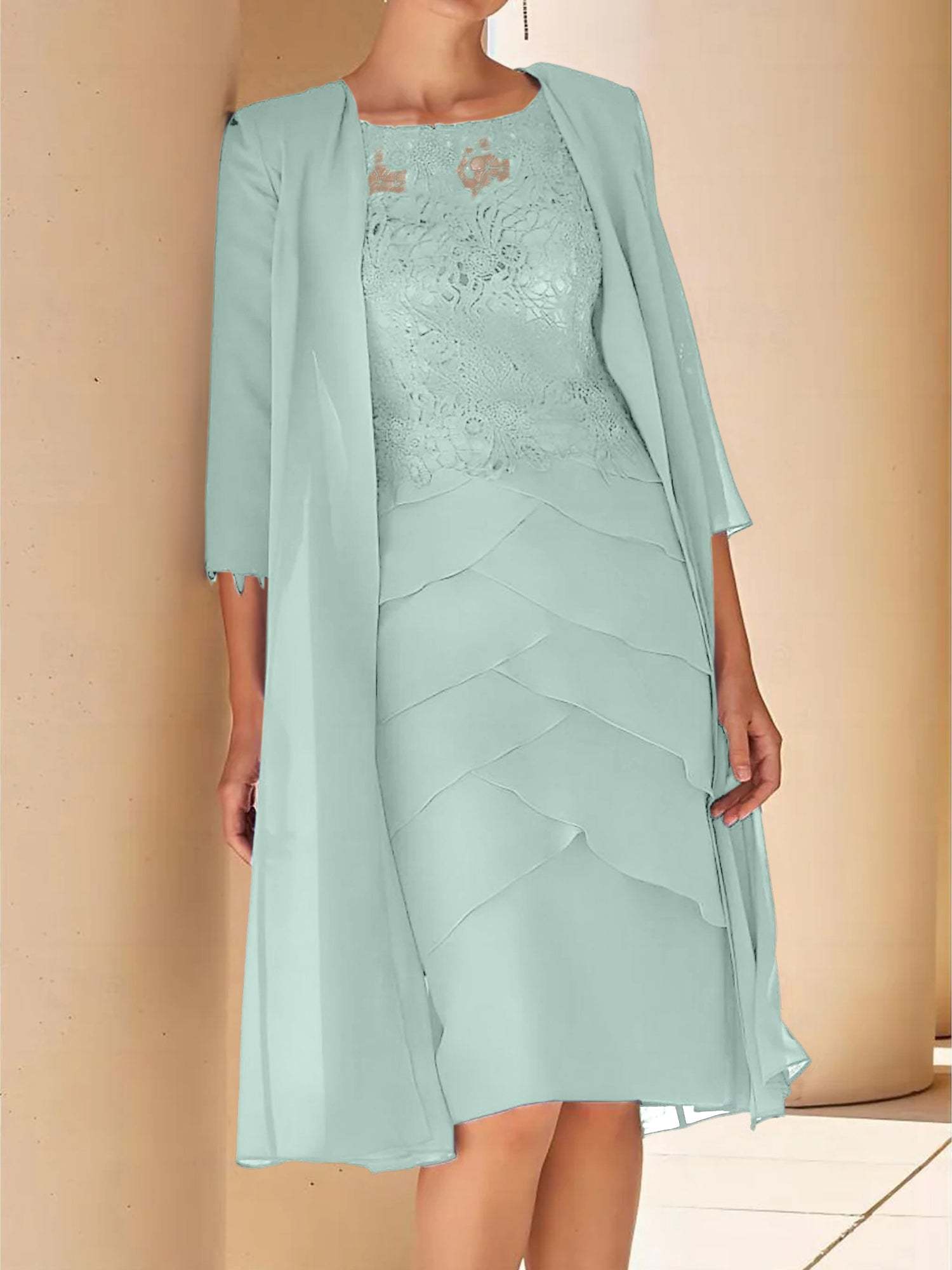 Short Sleeve Knee-Length Lace Sheath Dress for the Mother of the Bride-BMbridal