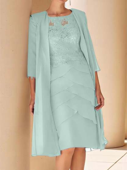Short Sleeve Knee-Length Lace Sheath Dress for the Mother of the Bride-BMbridal
