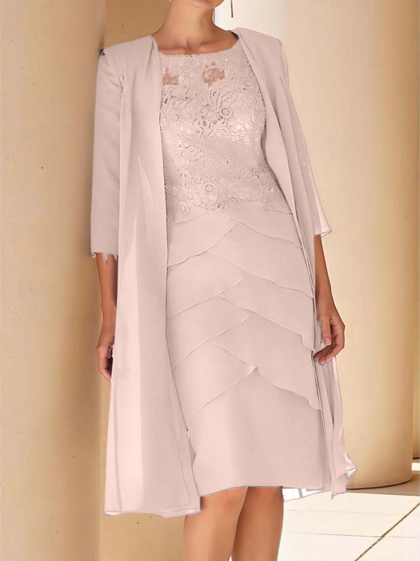 Short Sleeve Knee-Length Lace Sheath Dress for the Mother of the Bride-BMbridal