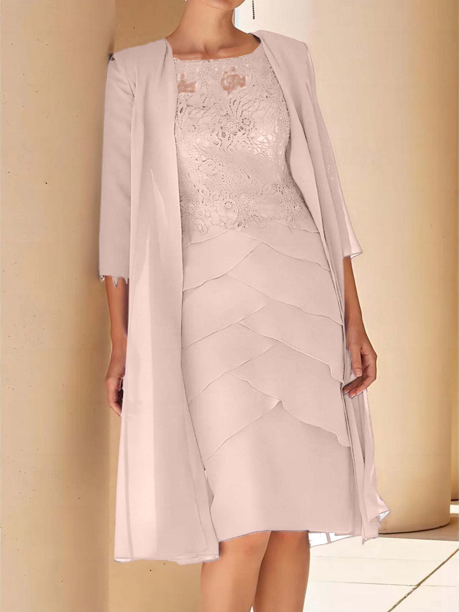 Short Sleeve Knee-Length Lace Sheath Dress for the Mother of the Bride-BMbridal