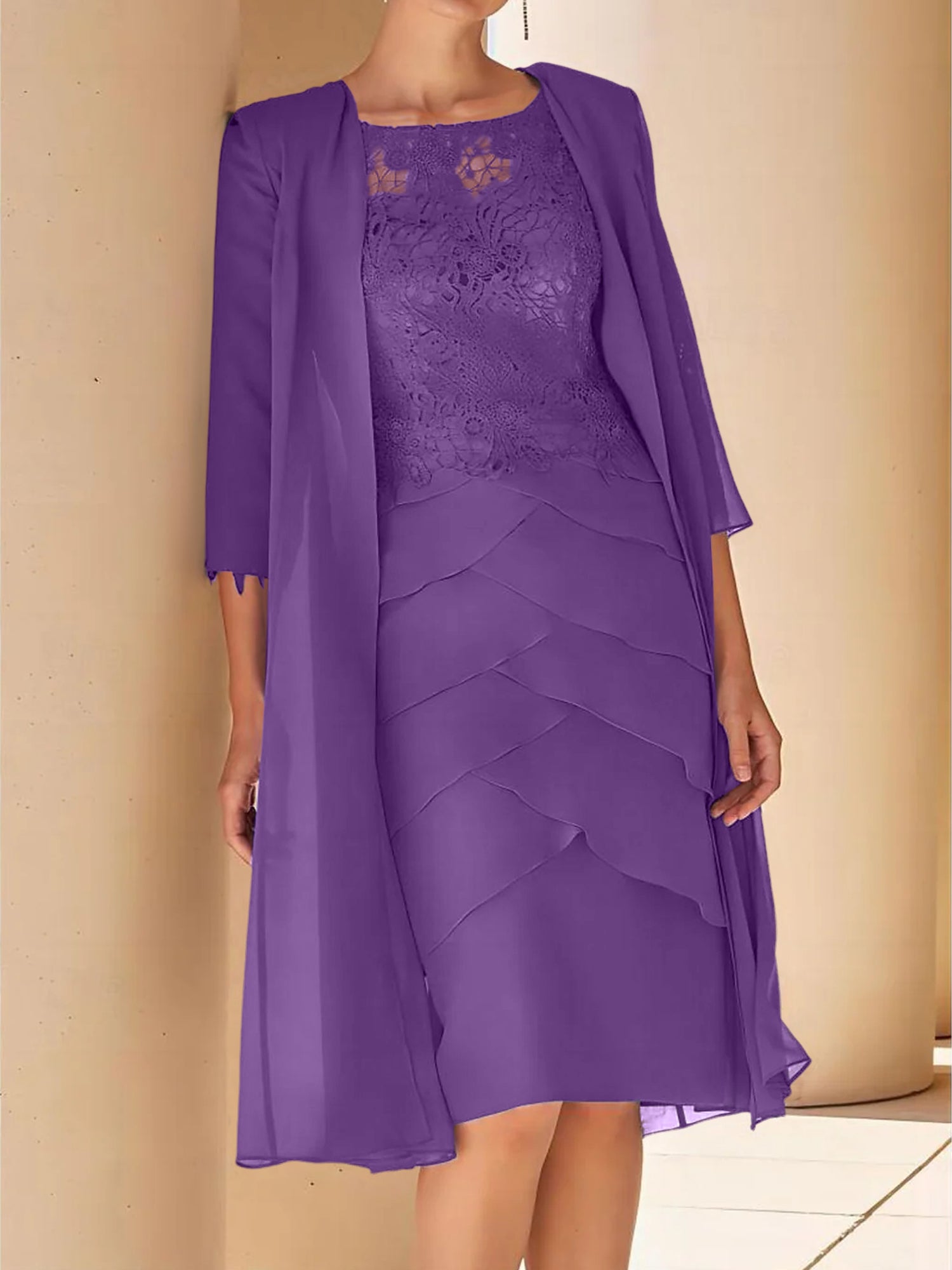 Short Sleeve Knee-Length Lace Sheath Dress for the Mother of the Bride-BMbridal