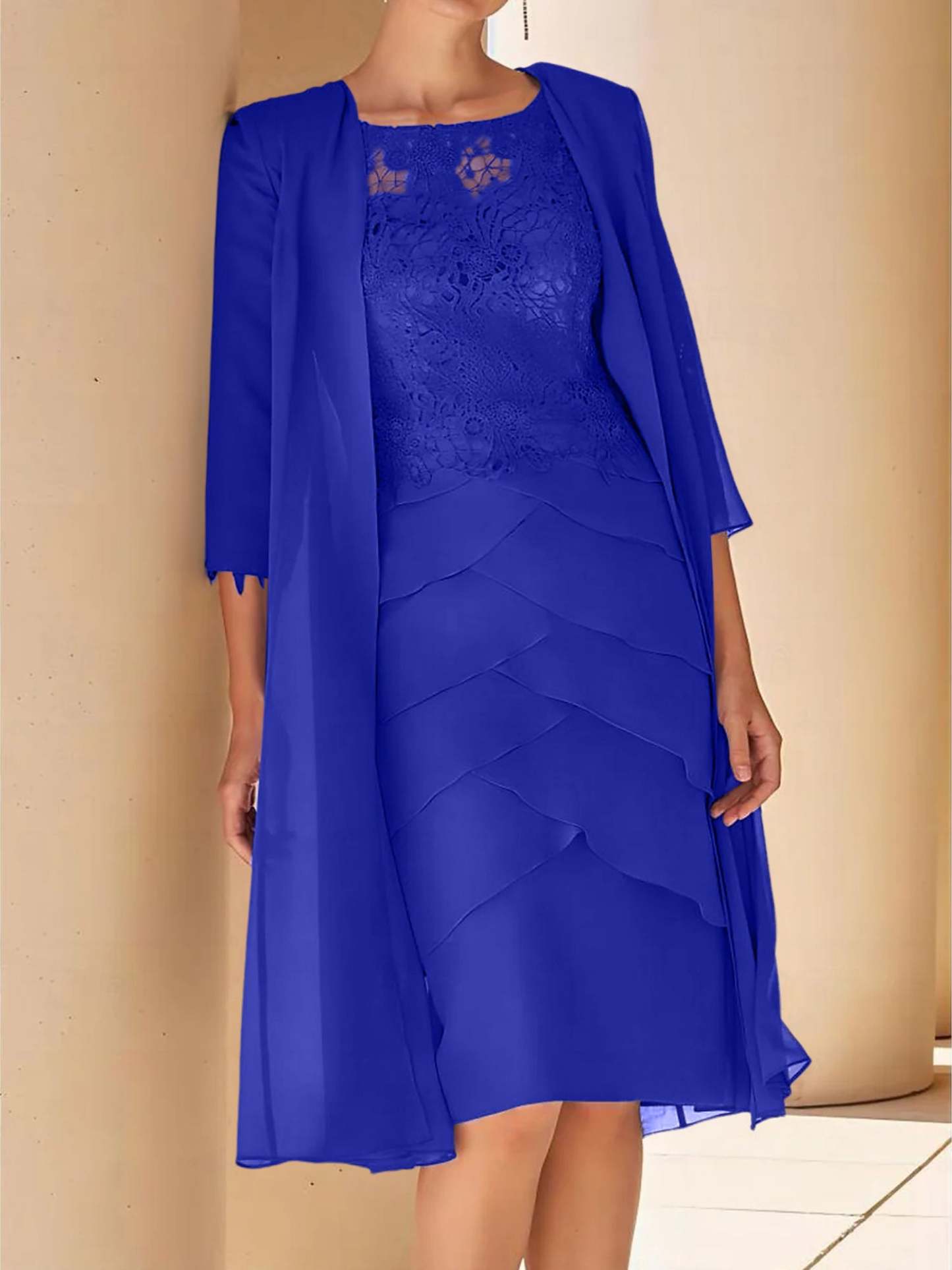 Short Sleeve Knee-Length Lace Sheath Dress for the Mother of the Bride-BMbridal