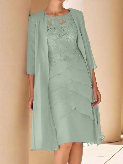 Short Sleeve Knee-Length Lace Sheath Dress for the Mother of the Bride-BMbridal