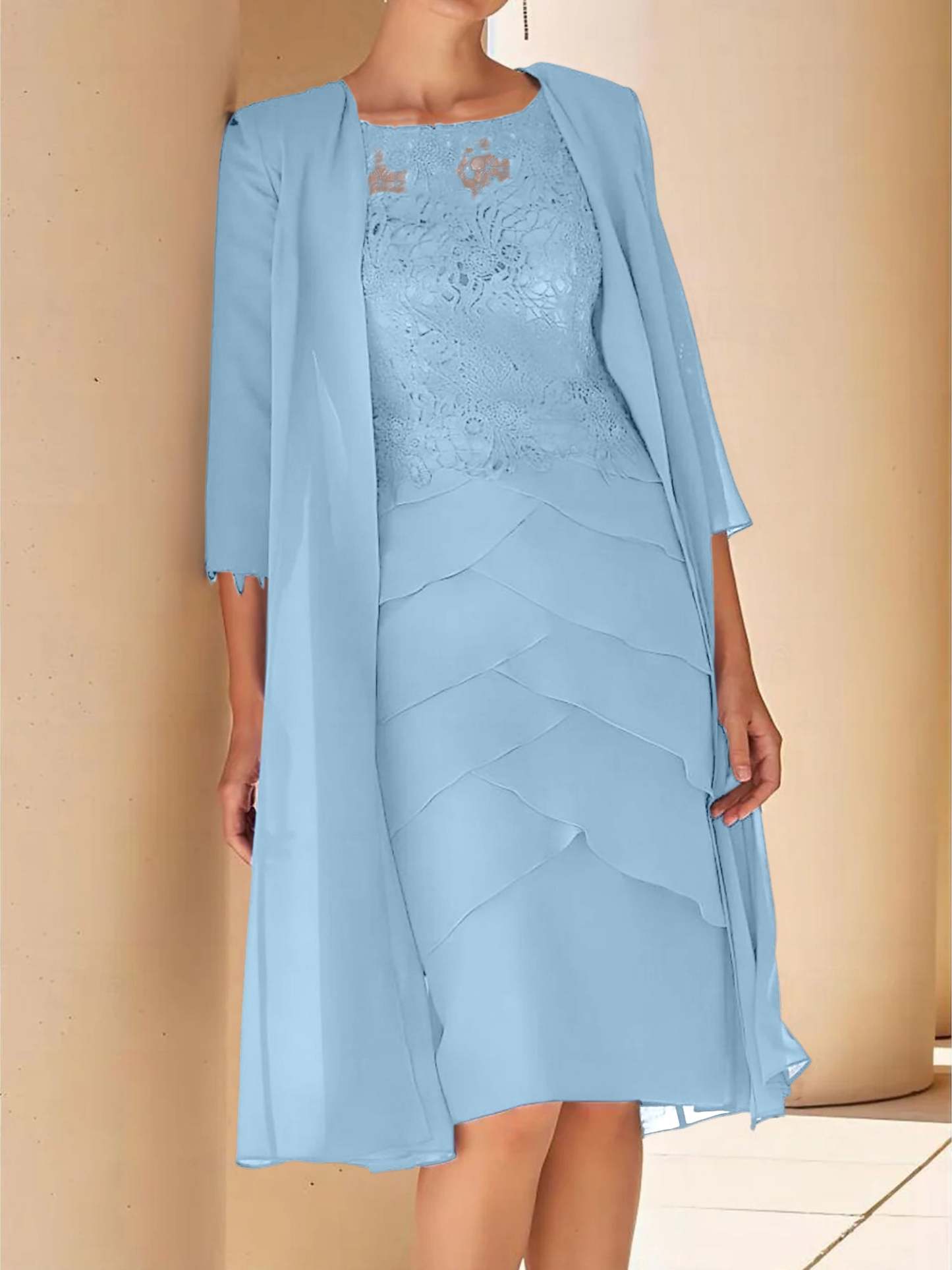 Short Sleeve Knee-Length Lace Sheath Dress for the Mother of the Bride-BMbridal