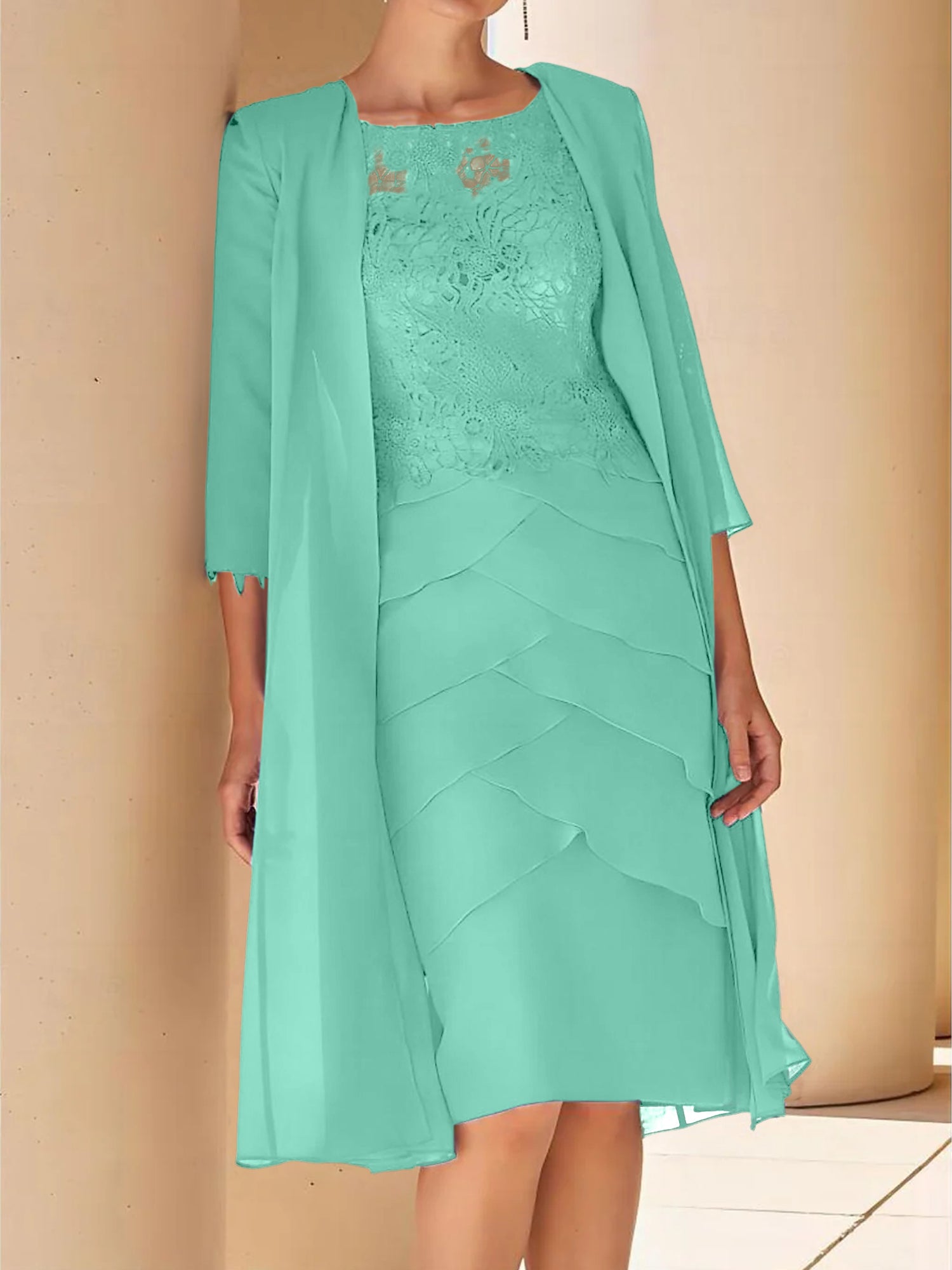 Short Sleeve Knee-Length Lace Sheath Dress for the Mother of the Bride-BMbridal