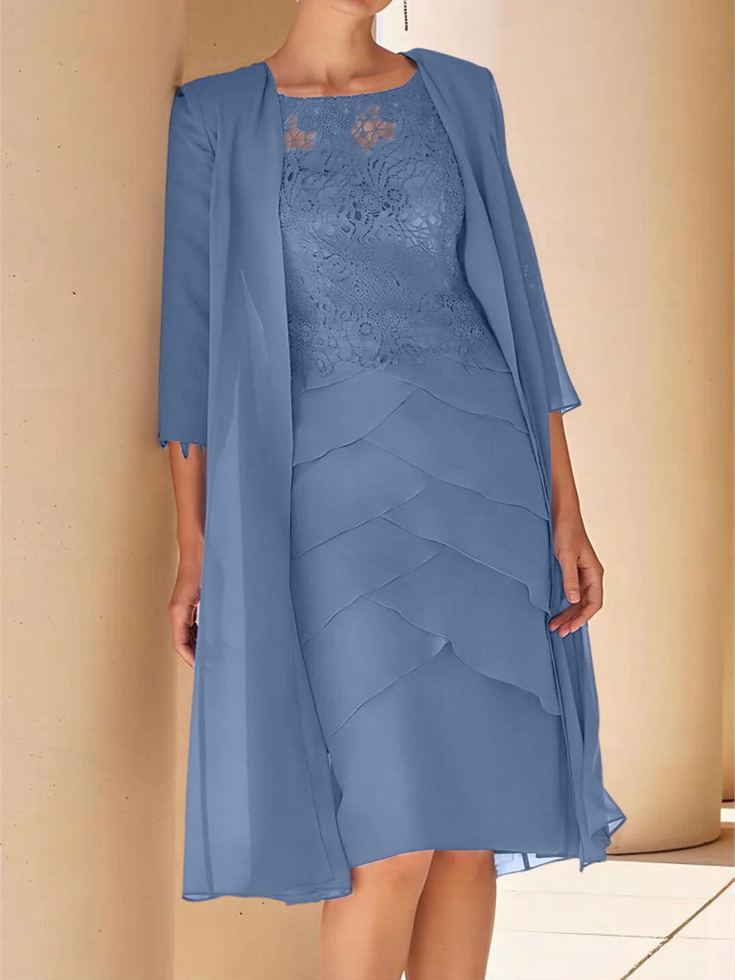 Short Sleeve Knee-Length Lace Sheath Dress for the Mother of the Bride-BMbridal