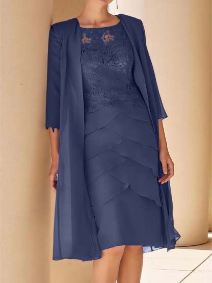 Short Sleeve Knee-Length Lace Sheath Dress for the Mother of the Bride-BMbridal