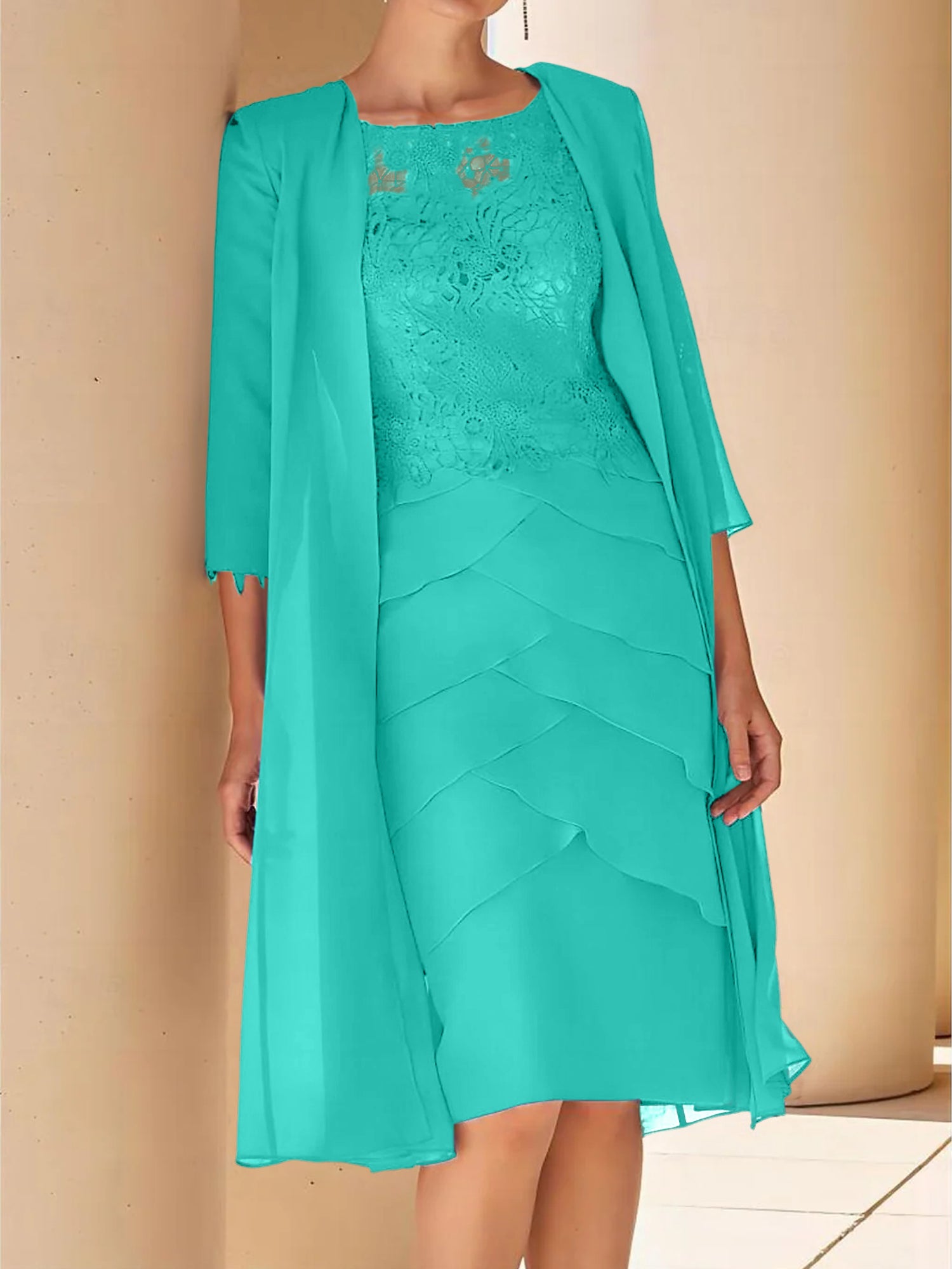 Short Sleeve Knee-Length Lace Sheath Dress for the Mother of the Bride-BMbridal