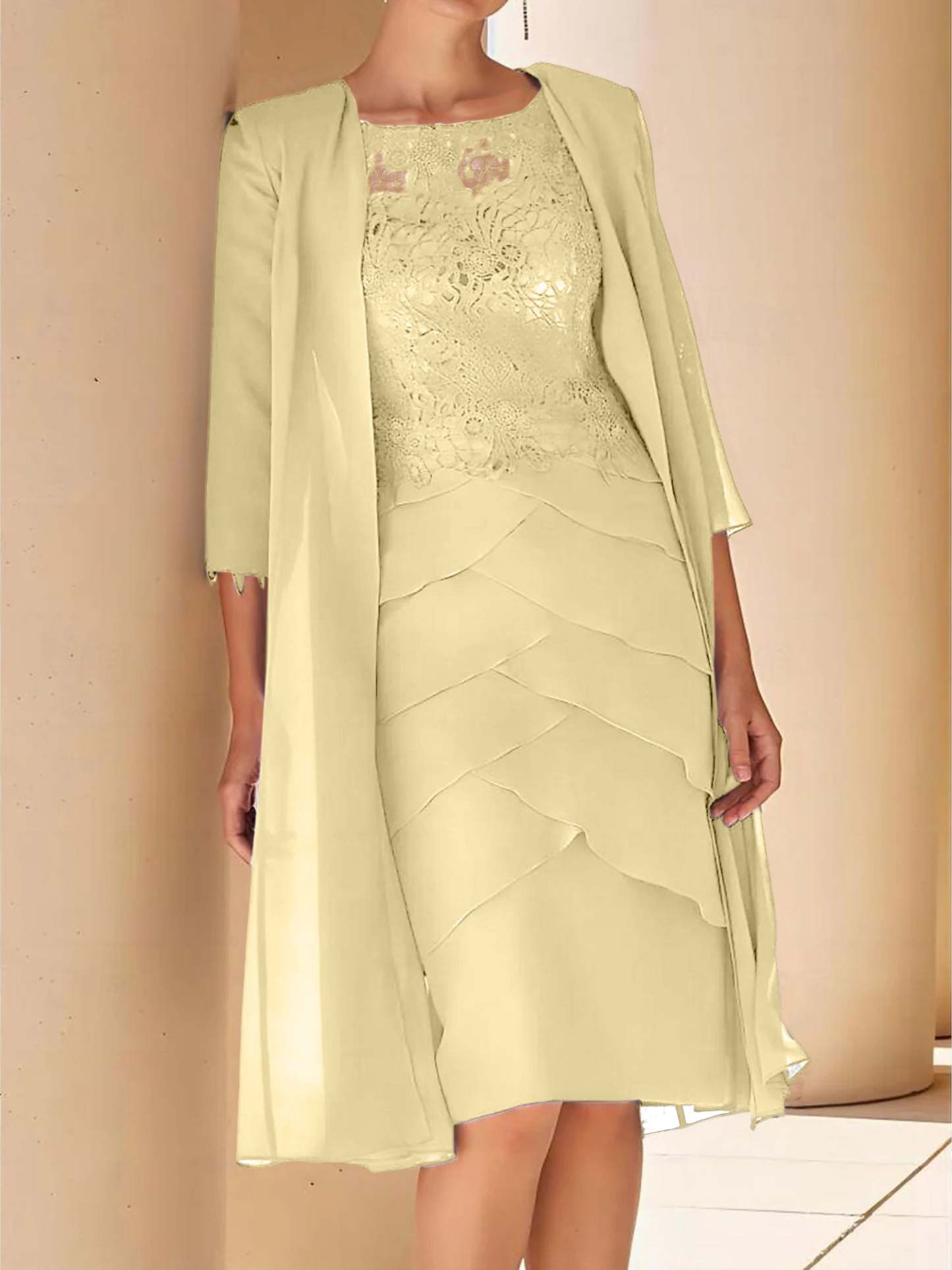 Short Sleeve Knee-Length Lace Sheath Dress for the Mother of the Bride-BMbridal