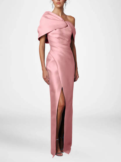 One-Shoulder Ruffled Floor-Length Gown for the Mother of the Bride-BMbridal