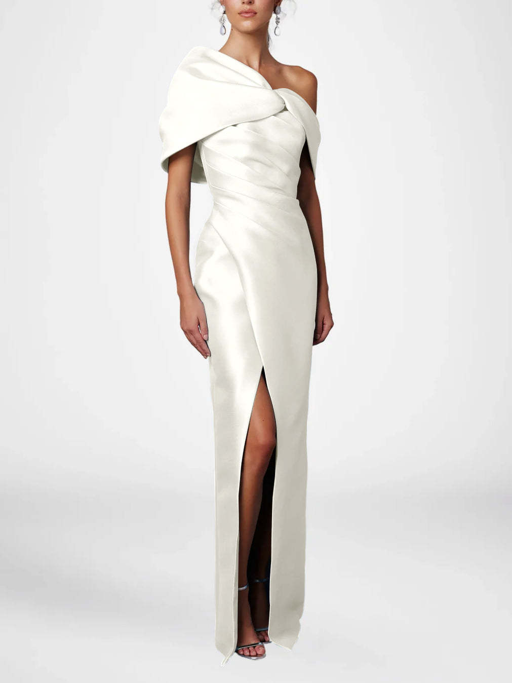 One-Shoulder Ruffled Floor-Length Gown for the Mother of the Bride-BMbridal