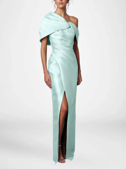 One-Shoulder Ruffled Floor-Length Gown for the Mother of the Bride-BMbridal