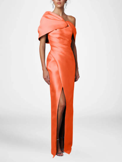 One-Shoulder Ruffled Floor-Length Gown for the Mother of the Bride-BMbridal