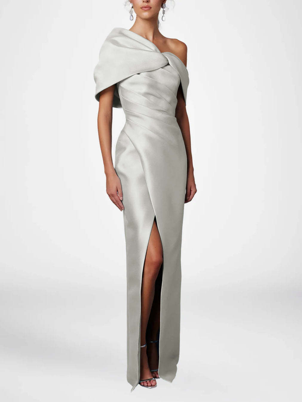 One-Shoulder Ruffled Floor-Length Gown for the Mother of the Bride-BMbridal