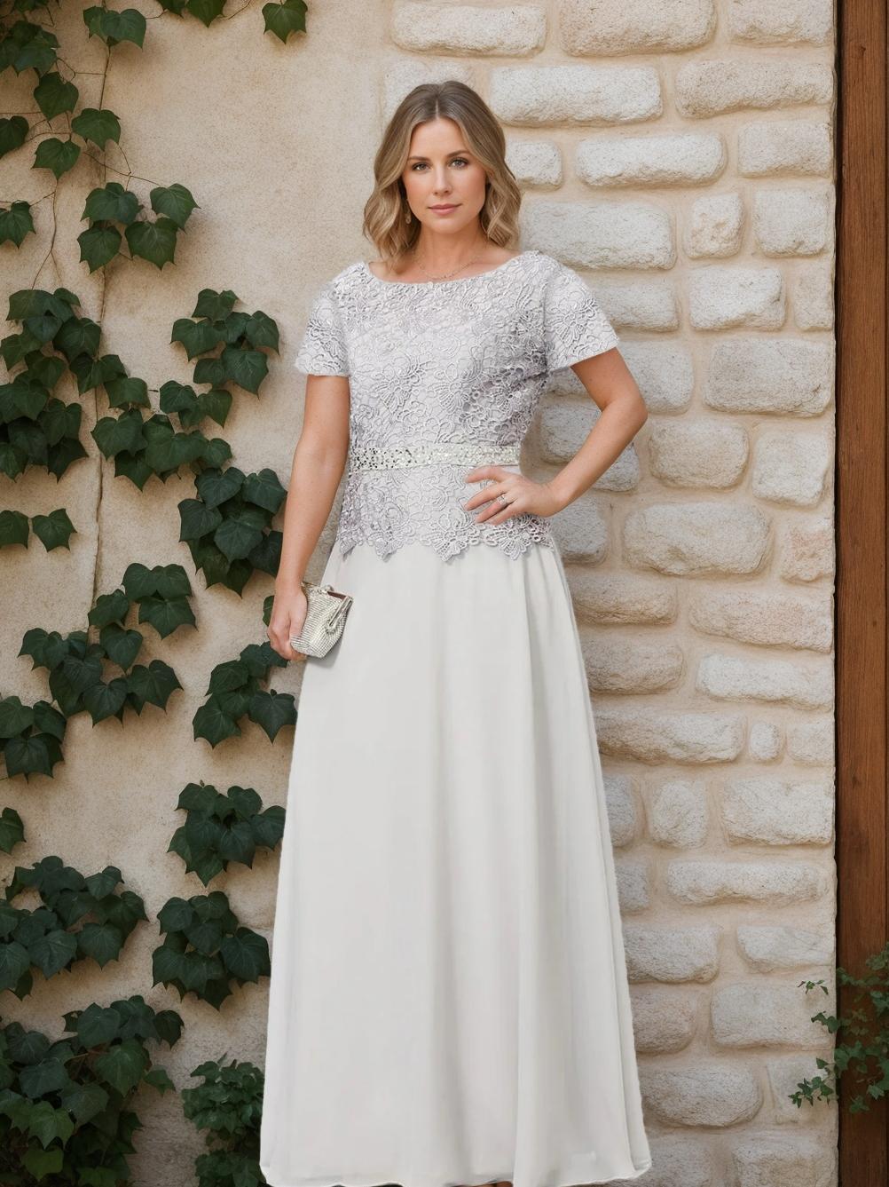 Short-Sleeve A-Line Princess Mother of the Bride Dress with Applique and Sequins
