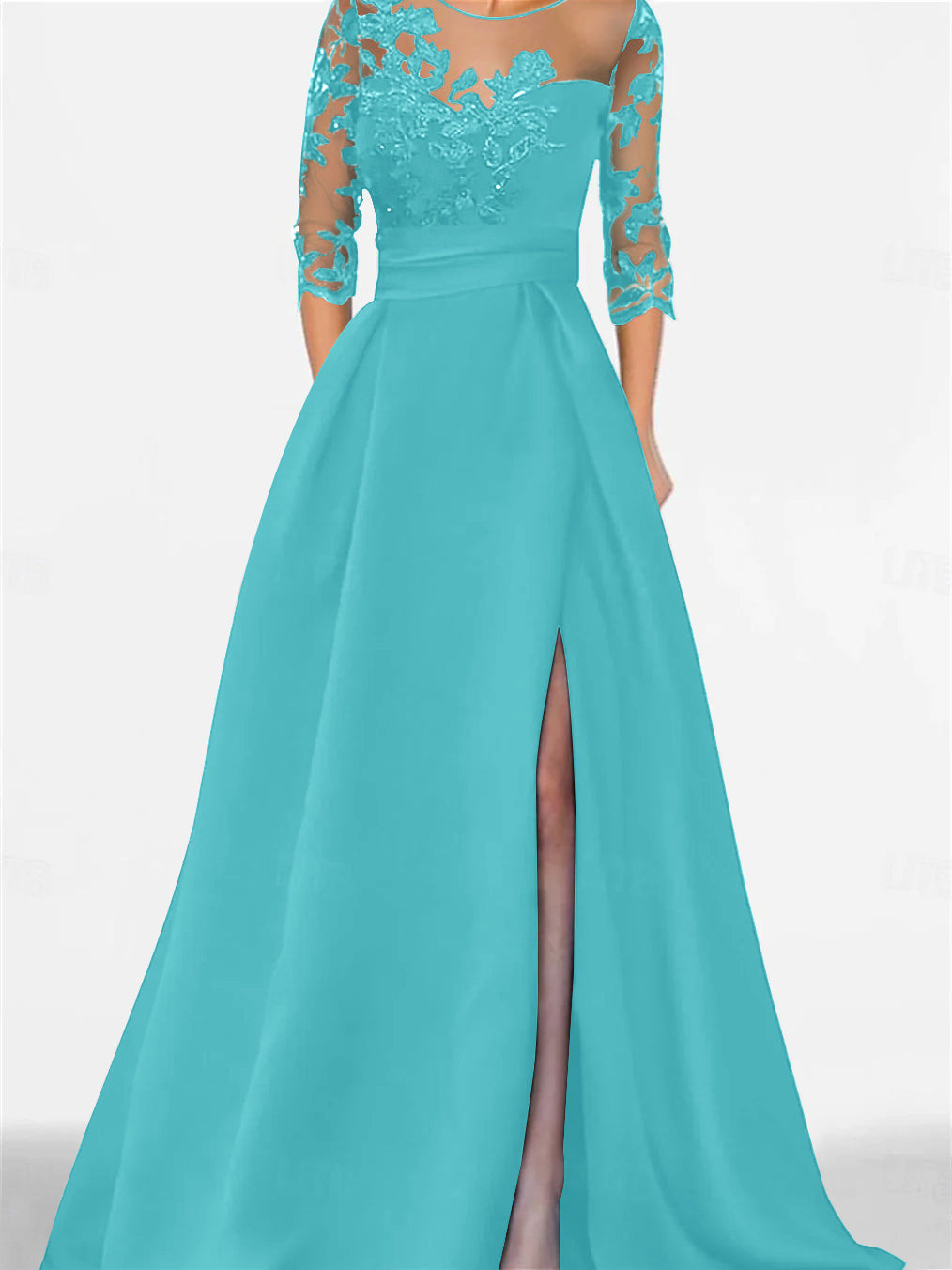 Sweetheart A-Line Princess Floor-Length Mother of the Bride Dress with 3/4 Sleeves Lace & Side Split-BMbridal