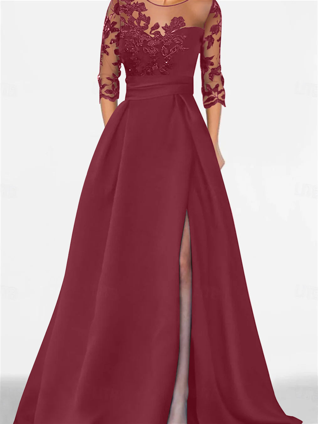 Sweetheart A-Line Princess Floor-Length Mother of the Bride Dress with 3/4 Sleeves Lace & Side Split-BMbridal