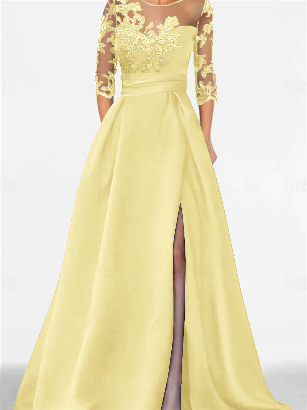 Sweetheart A-Line Princess Floor-Length Mother of the Bride Dress with 3/4 Sleeves Lace & Side Split-BMbridal