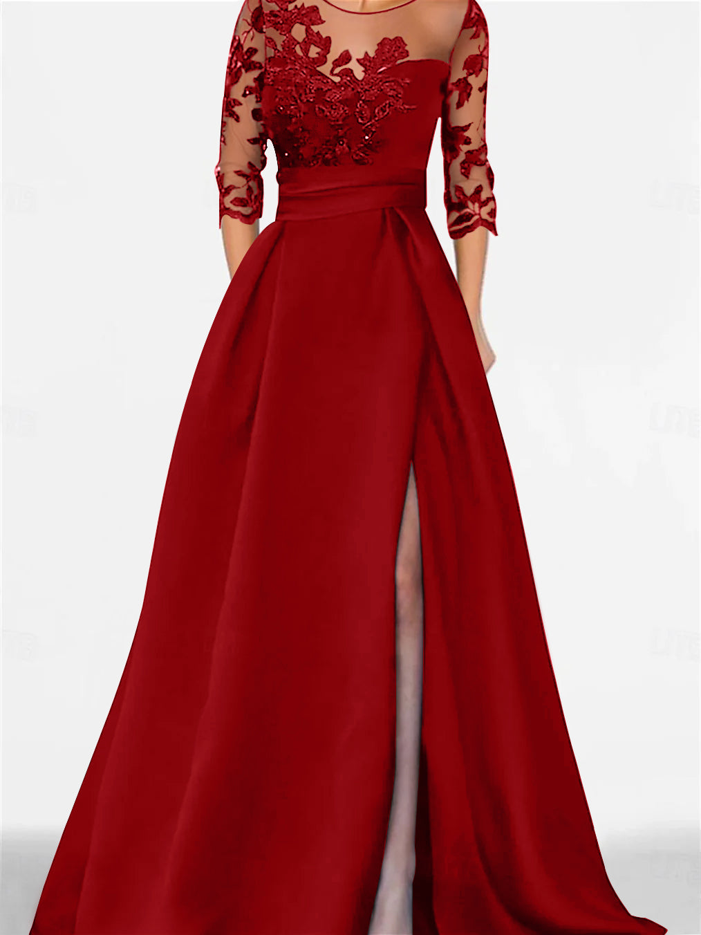 Sweetheart A-Line Princess Floor-Length Mother of the Bride Dress with 3/4 Sleeves Lace & Side Split-BMbridal