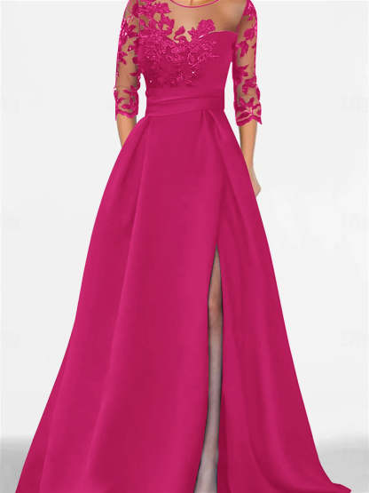 Sweetheart A-Line Princess Floor-Length Mother of the Bride Dress with 3/4 Sleeves Lace & Side Split-BMbridal