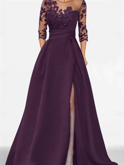 Sweetheart A-Line Princess Floor-Length Mother of the Bride Dress with 3/4 Sleeves Lace & Side Split-BMbridal