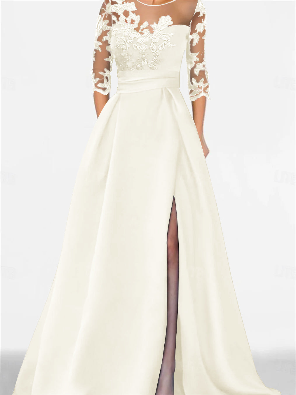 Sweetheart A-Line Princess Floor-Length Mother of the Bride Dress with 3/4 Sleeves Lace & Side Split-BMbridal