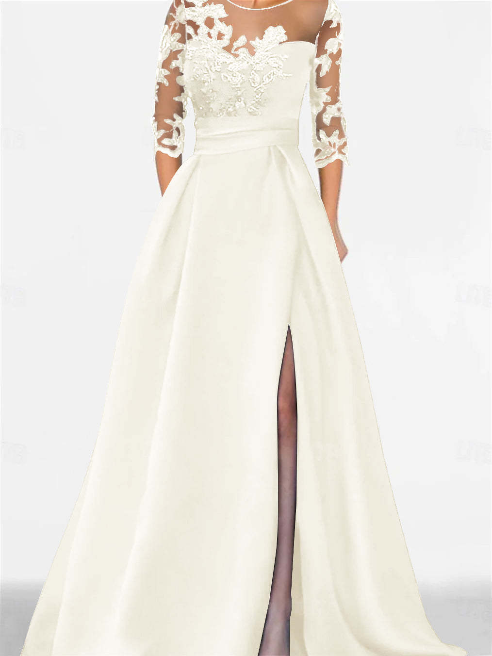 Sweetheart A-Line Princess Floor-Length Mother of the Bride Dress with 3/4 Sleeves Lace & Side Split-BMbridal