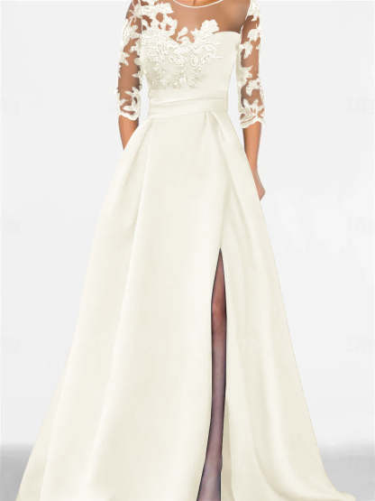 Sweetheart A-Line Princess Floor-Length Mother of the Bride Dress with 3/4 Sleeves Lace & Side Split-BMbridal