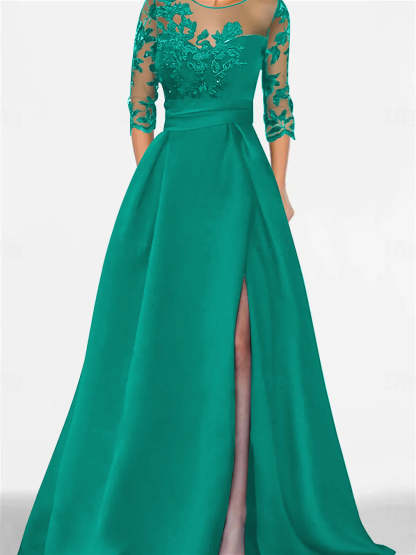 Sweetheart A-Line Princess Floor-Length Mother of the Bride Dress with 3/4 Sleeves Lace & Side Split-BMbridal