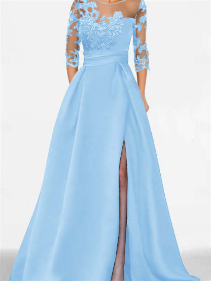 Sweetheart A-Line Princess Floor-Length Mother of the Bride Dress with 3/4 Sleeves Lace & Side Split-BMbridal