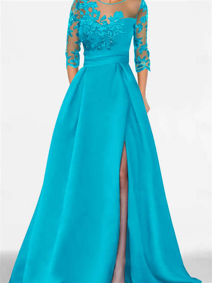 Sweetheart A-Line Princess Floor-Length Mother of the Bride Dress with 3/4 Sleeves Lace & Side Split-BMbridal