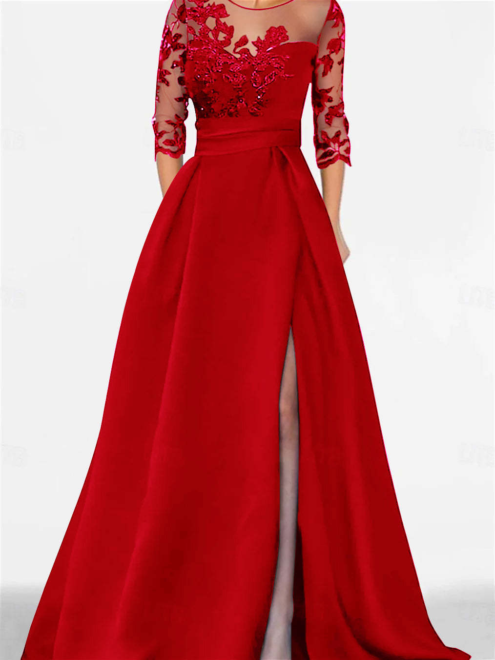 Sweetheart A-Line Princess Floor-Length Mother of the Bride Dress with 3/4 Sleeves Lace & Side Split-BMbridal