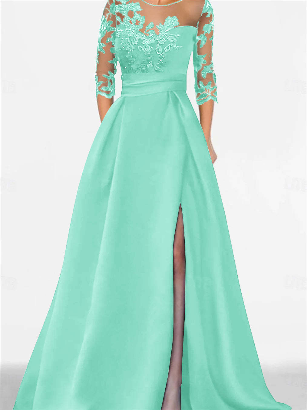 Sweetheart A-Line Princess Floor-Length Mother of the Bride Dress with 3/4 Sleeves Lace & Side Split-BMbridal